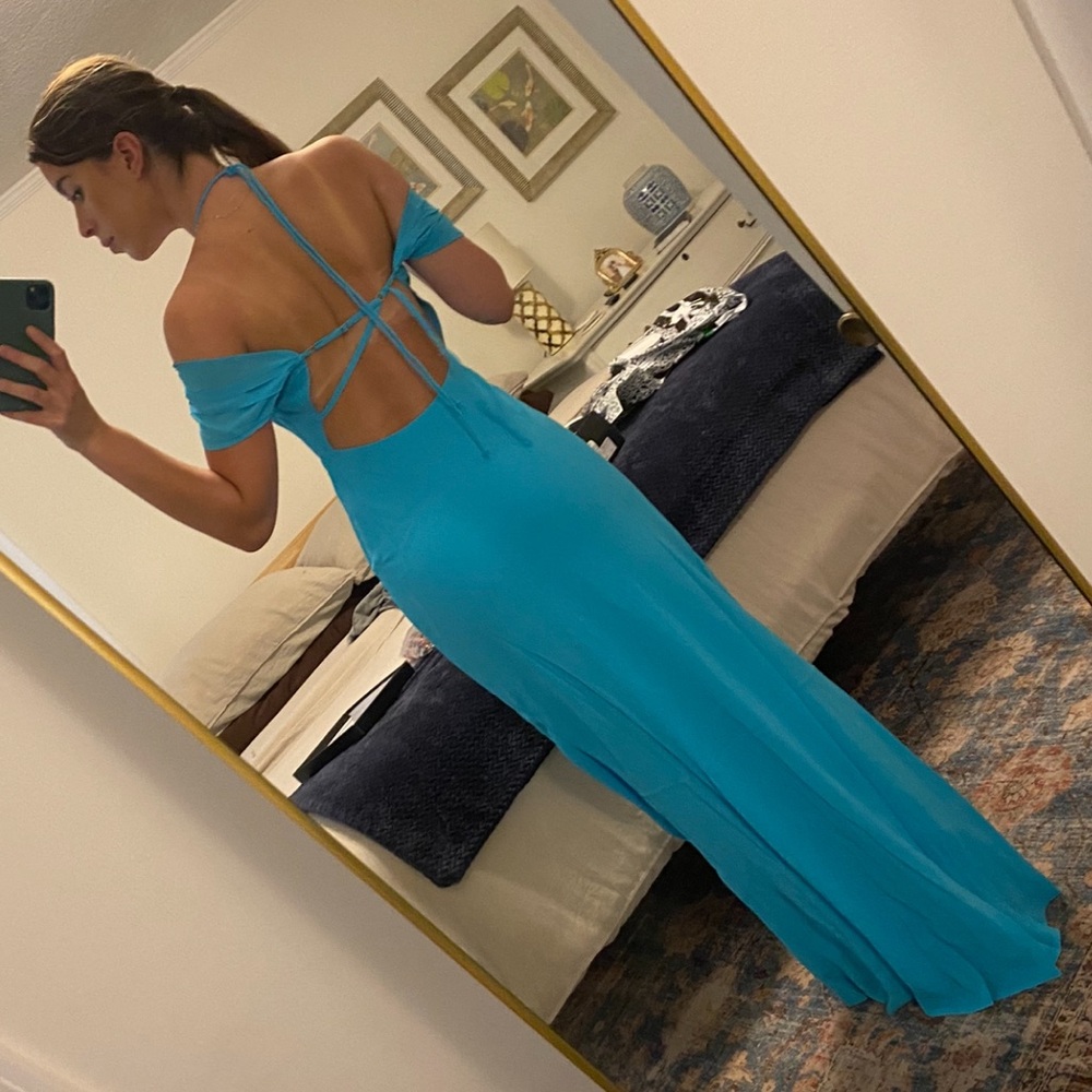 Open Back Blue Maxi Dress